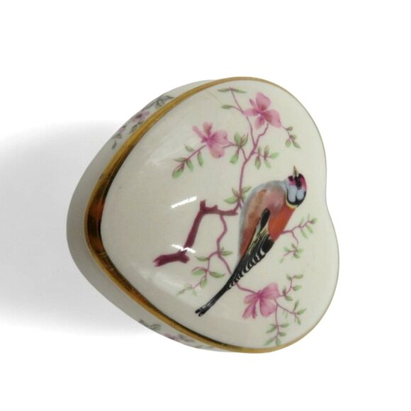 PALISSY England Porcelain Trinket Box Heart-Shaped with Bird Design Vintage - Picture 4 of 10